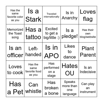 Get To Know You Bingo! Bingo Card