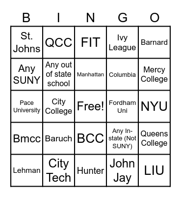 NYC Hunt Bingo Card
