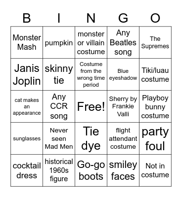 1960s Housewarming Bingo! Bingo Card