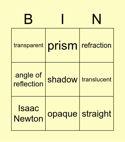 Light Bingo Card