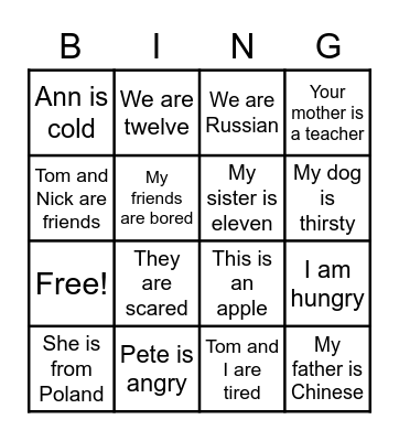 to be questions Bingo Card