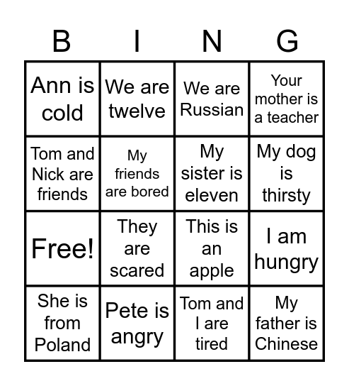 to be questions Bingo Card