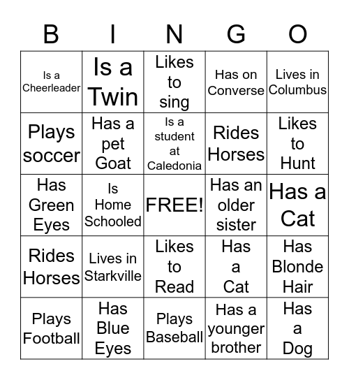 RLC Youth Bingo Card