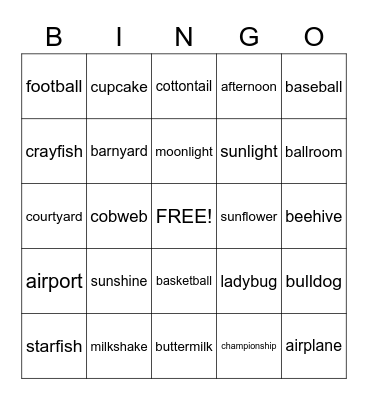 Compound Word Bingo! Bingo Card