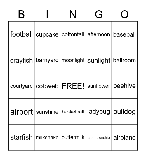 Compound Word Bingo! Bingo Card