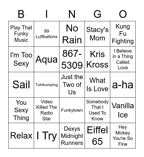 One hit wonders Bingo Card