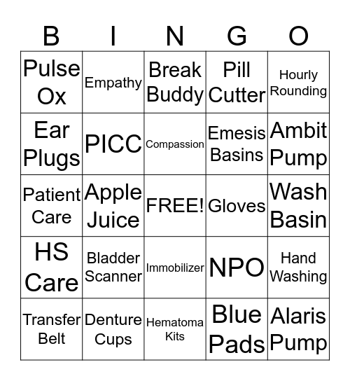 NURSE'S WEEK - BEDPAN BINGO! Bingo Card