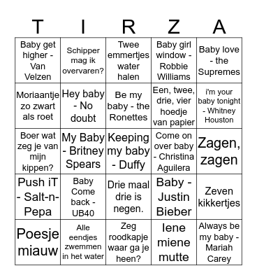 Babyshower Bingo Card