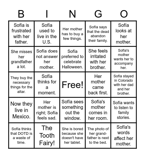 La Ofrenda de Sofía, capítulo 2 Bingo Card