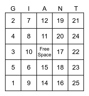 David and Goliath Bingo Card
