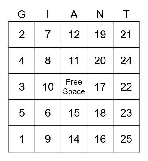 David and Goliath Bingo Card