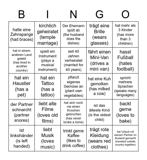 Wedding Bingo Card