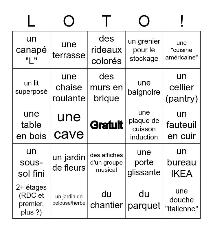La maison Bingo Card