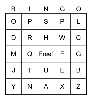 Alphabet Bingo Card