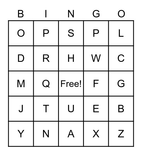 Alphabet Bingo Card