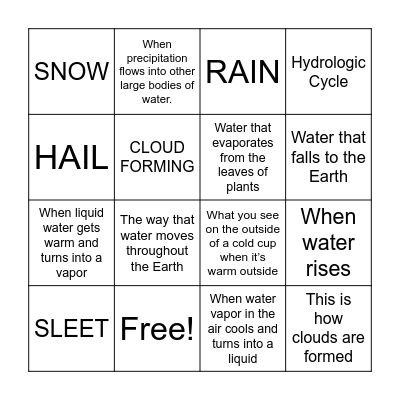 Water Cycle Bingo Card
