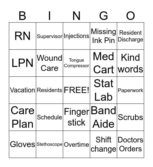 NURSE'S BINGO Card