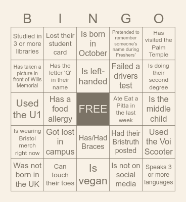 Peer Mentor Event - Bingo Card