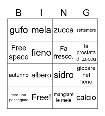 Autunno-Fall Bingo Card