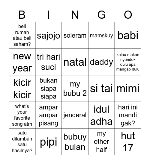 Gyuri's Bingo Card