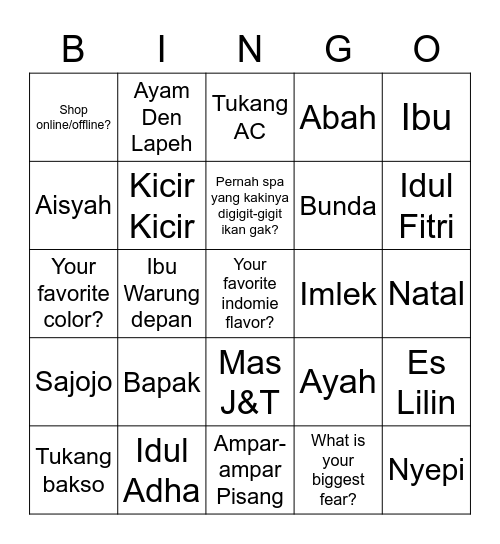 BIBI Bingo Card