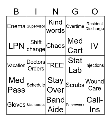 NURSE'S BINGO Card