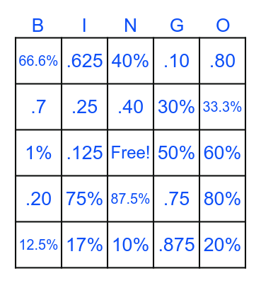 Benchmark Fractions Bingo Card