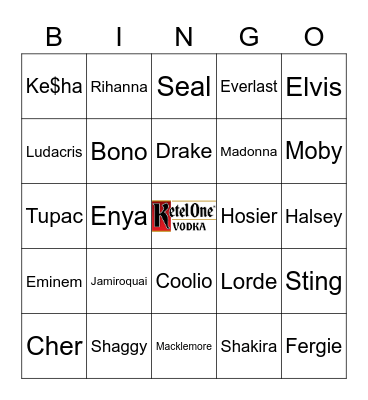 v58 One Name Singers Bingo Card