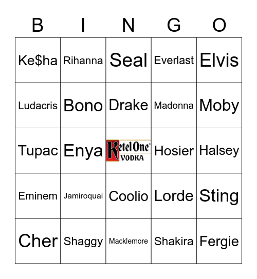 v58 One Name Singers Bingo Card