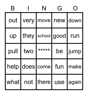 Unit 1 High Frequency Words Bingo Card