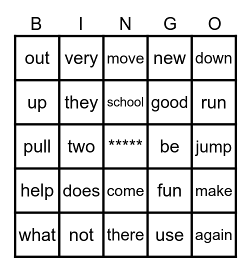 Unit 1 High Frequency Words Bingo Card