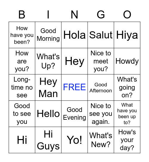 WAYS TO SAY HELLO Bingo Card