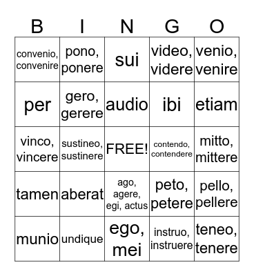 Latin Verbs Lessons 10-14 Bingo Card