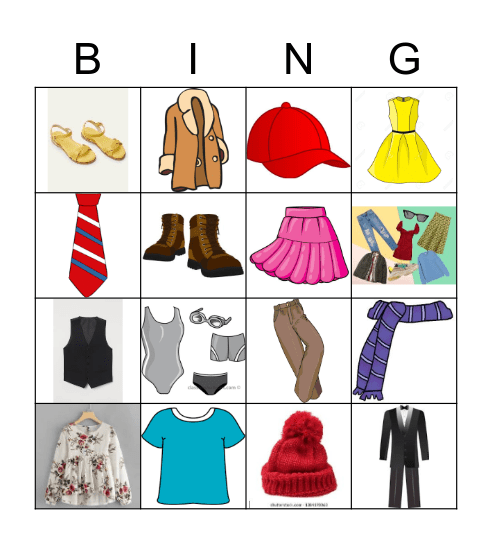 La ropa Bingo Card