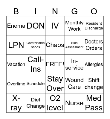 NURSE'S BINGO Card