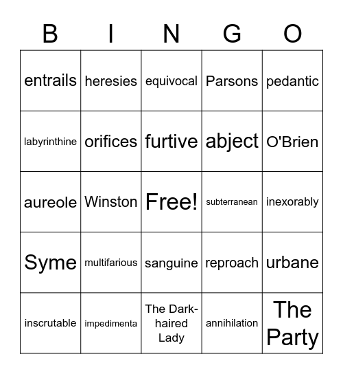 1984 Vocabulary Bingo Card