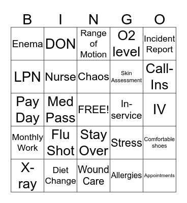 NURSE'S BINGO Card