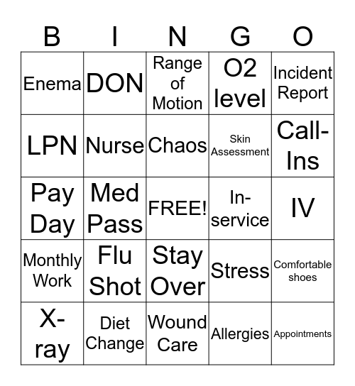 NURSE'S BINGO Card