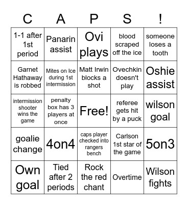 Capitals vs Rangers Bingo Card
