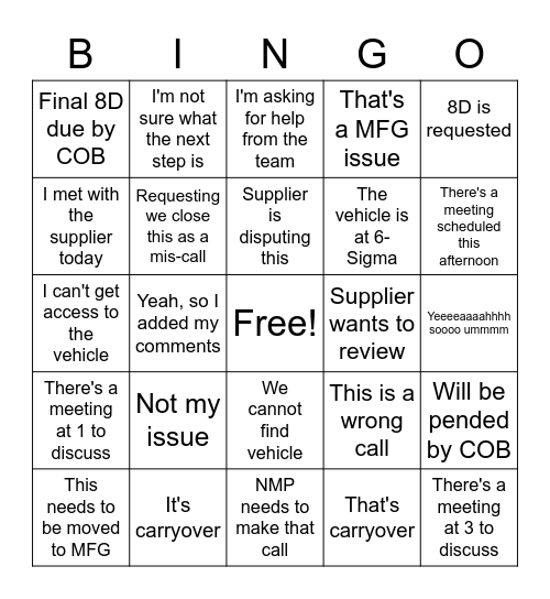 STA Bingo Card