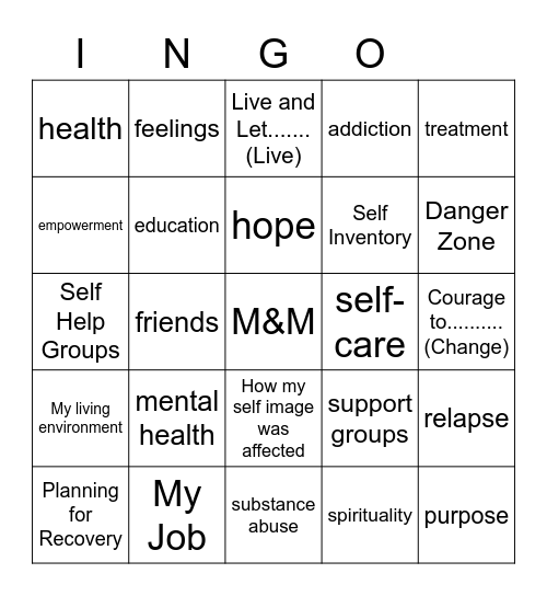 Recovery BINGO Card