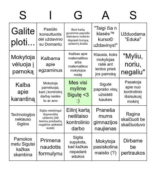 Sigutė tave myli v2.1 Bingo Card