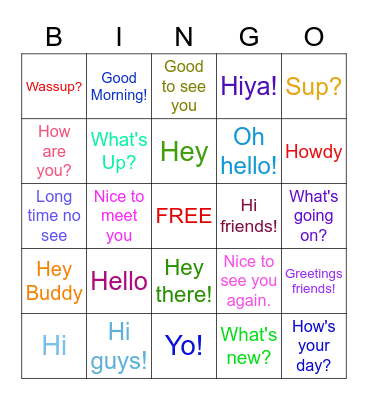 SAY HELLO Bingo Card