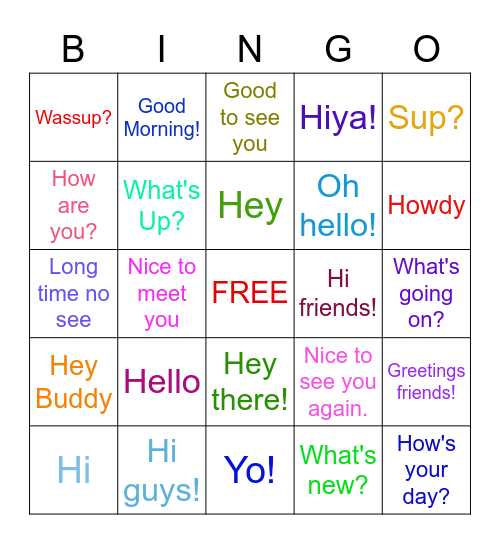 SAY HELLO Bingo Card