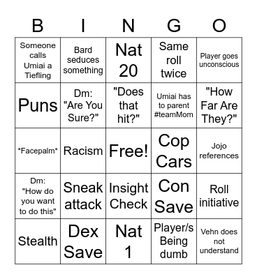 D&D Bingo Card