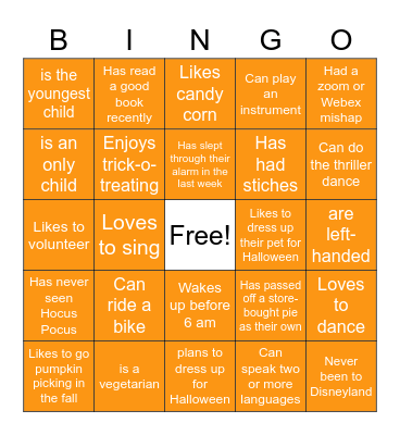 BINGO Fall Icebreaker Bingo Card