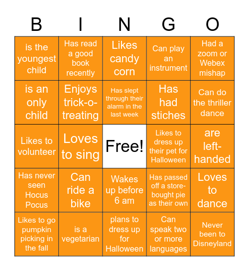 BINGO Fall Icebreaker Bingo Card