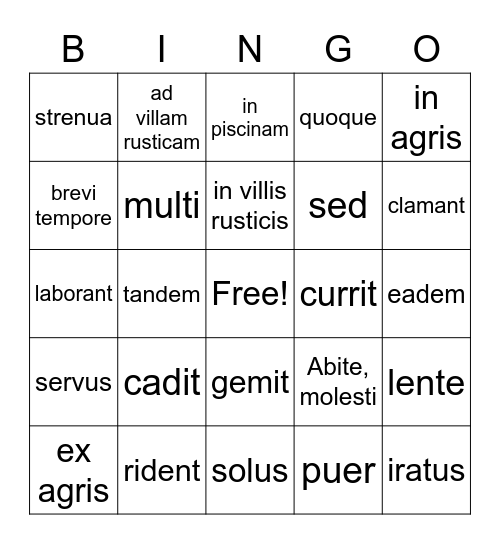 Chapters 2-3 list Bingo Card