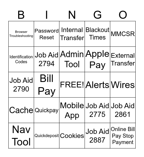 Online Job Aids Bingo Card
