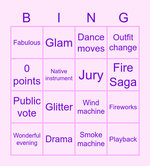 EUROVISION BINGO Card